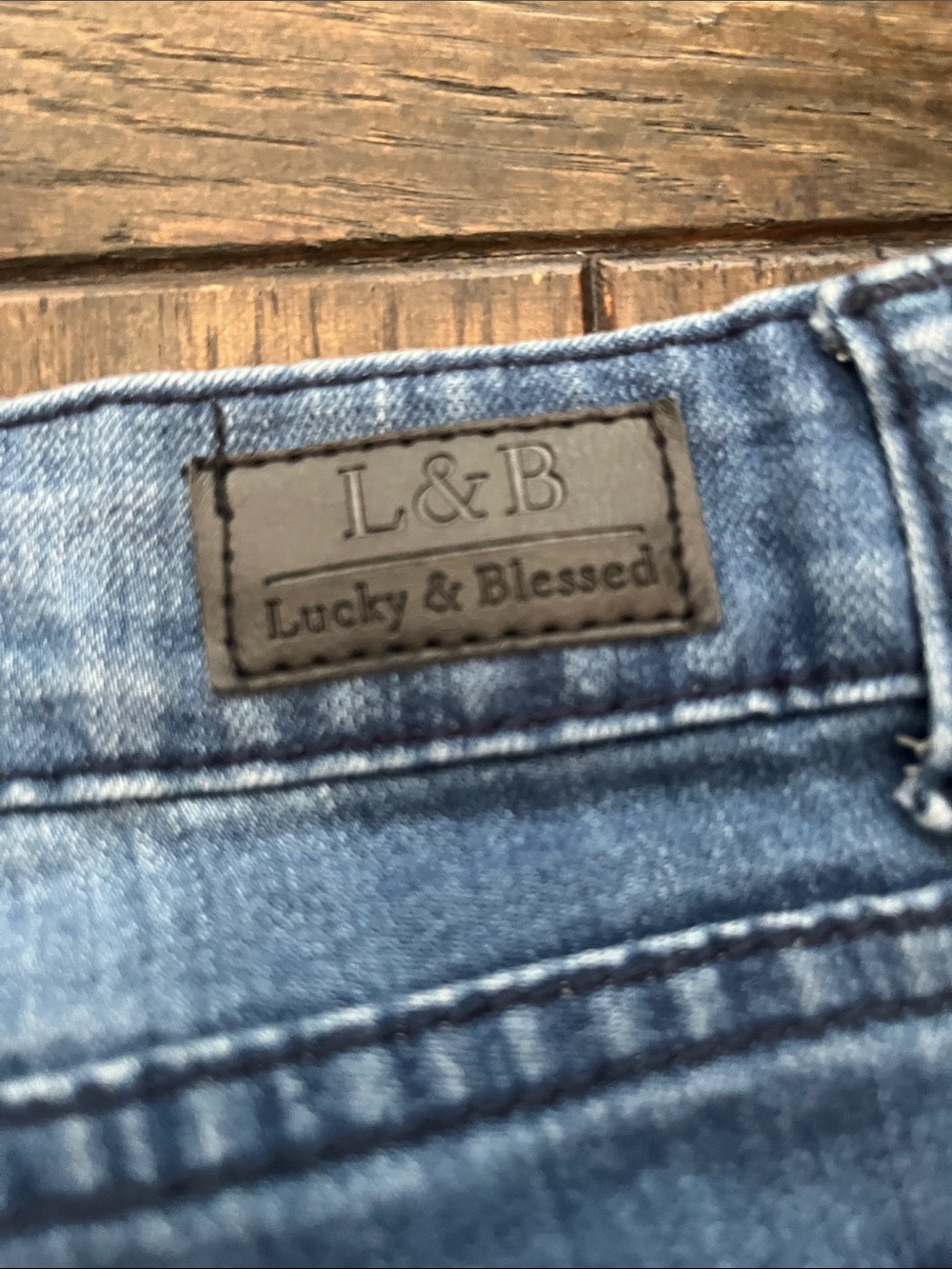 Lucky & Blessed Distressed Blue Jeans with Leopard Patch Accents - Picture 5 of 5